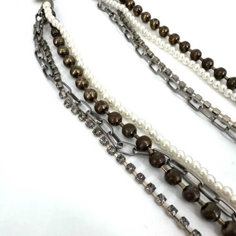 Chico’s layered rhinestone and‎ faux pearl multi-strand two tone necklace